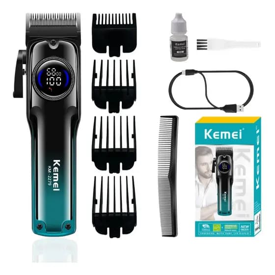 Máquina de Cortar Cabelo Profissional Kemei KM-2279 Sem Fio Display LCD 2000mAh Recarregável USB