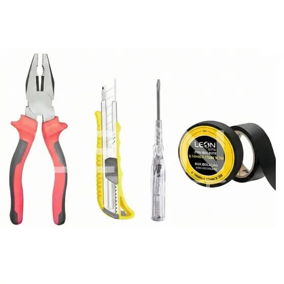 Kit Ferramentas 4 Pcs AKit Ferramentas 4 Pcs Alicate Universal Chave Teste Estilete Fita Isolante Eletricista Reparos GJ