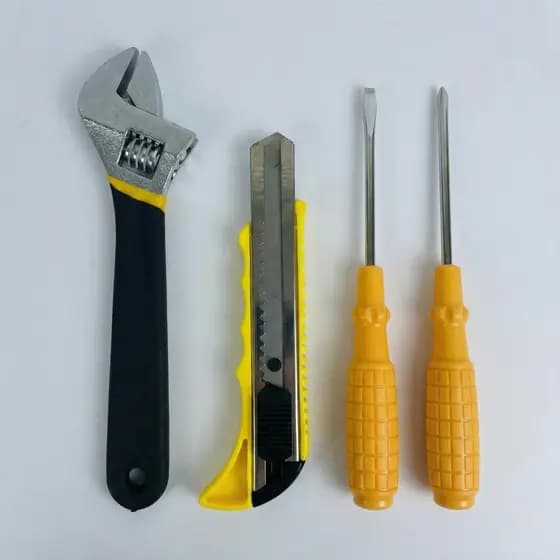 Kit Jogo de Ferramentas 4 Peças Chave Inglesa Ajustável Estilete Chaves Fenda Phillips GJ-043