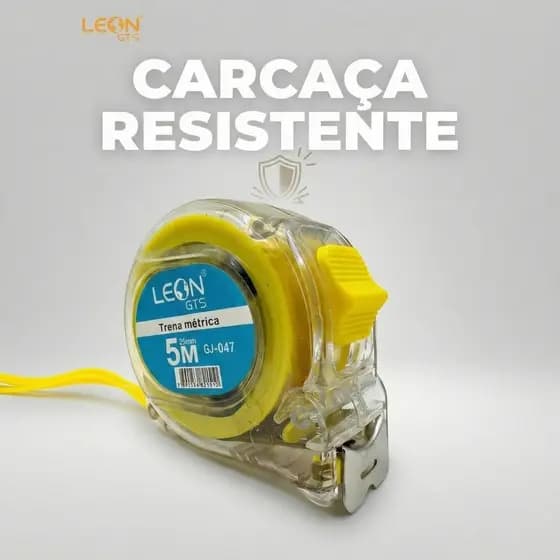 Trena Métrica 5M x 19mm Transparente Profissional Leon GTS Resistente Anti-Impacto GJ-047 Aço