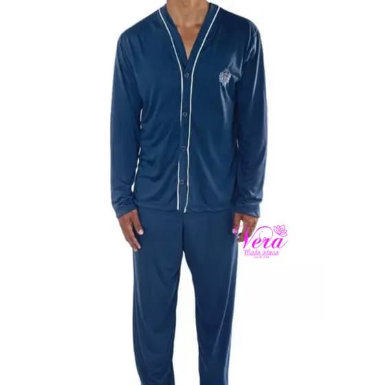 Pijama Conjunto Masculino Adulto Aberto Botão Cumprido longo Manga Longa Roupa Masculina Adulto
