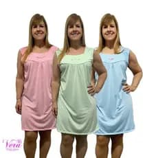 Kit 3 Camisola Camiseta Malha Pijama Grande Comprida Senhora