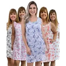 Kit 5 camisolas sem manga vestido senhora regata malha verão pijama feminino