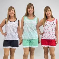 Kit 3 Pijama Feminino Judoca Camiseta e Short feminino Pijama Adulto regata Malha Senhora