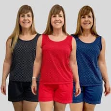 Kit 3 Pijama Pescador Feminino Judoca Poá Conjunto de Dormir Senhora Bolinha Regata e Short Noite