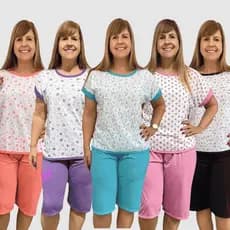 Kit 5 Pijamas Pescador Feminino Malha Manga Japonesa Bermuda Verão Estampado Senhora Gestante