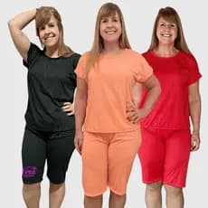 Kit 3 Pijama Pescador Feminino Conjunto Bermuda e Blusa Manga Curta Malha até o Joelho Senhora Noite