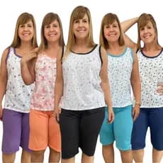 Kit 5 Pescador Pijama Bermuda Até Joelho Senhora Malha Linha Noite