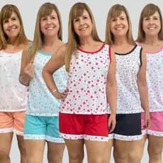 Kit 5 Pijama Feminino Pescador Judoca Camiseta e Short Pijama Adulto Malha Conjunto Dormir Senhora