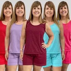 Kit 5 Pijama Poá Pescador Feminino Bolinha Judoca Verão Conjunto de Dormir Senhora Regata e Short