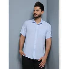 Camisa Social Masculina Manga Curto Com Bolso Slim Fácil lisa C002