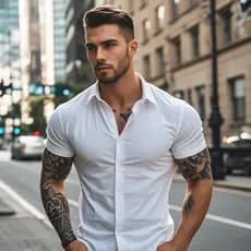 Camisa Social Masculina Manga Curto Slim Fácil lisa Looks de Carnaval