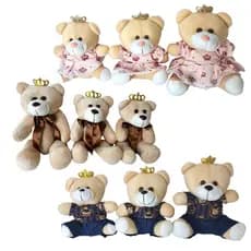 Trio de Ursos de Pelúcia Princesa, Príncipe ou Articulado com Laço Para Nicho ou Presente