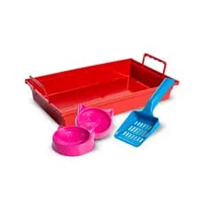 Kit Caixa de Areia para Gato com Comedouro, Bebedouro e Pá Higiênica Bandeja