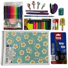 Kit escolar completo papelaria fofa volta as aulas escritório Tris Tilibra