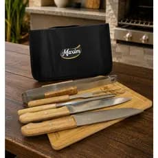 Kit Churrasco com 7 peças Aço Inox Tabua Garfo Faca Maleta Estojo