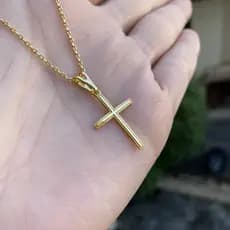 Pingente Masculino De Ouro Crucifixo Liso Cruz Pequena Banhado a Ouro 24k