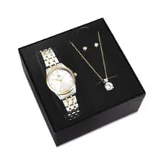 Kit Relógio Colar Brincos Bicolor Feminino Saint Germain Elegante Delicado Luxuoso Sofisticado