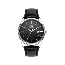 Relógio Masculino Chroma Preto Couro com Caixa Prata Saint Germain Design Elegante Clássico