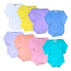 Kit 10 BODY MANGA LONGA  bebê cores LISO