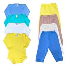 Kit Conjunto Enxoval Bebê 8 Peças  Body manga longa LISO e Mijão  100% algodão.