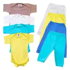 Kit Conjunto Enxoval Bebê 8 Peças  Body LISO MANGA CURTA e Mijão  100% algodão.