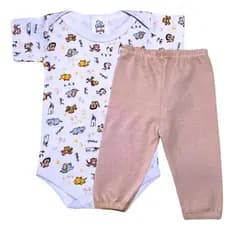 Kit Conjunto Enxoval Bebê 2 Peças  Body estampado manga curta e Mijão  100% algodão.
