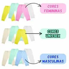 Kit 5 unidades mijão bebê calça sem pé cores lisas 100% algodão