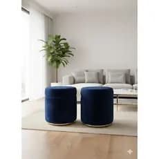 KIT 02 PUFFS VELUDO AZUL PARA AMBIENTES SALA QUARTO PROVADORES EM GERAL