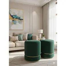 KIT 2 PUFF LUXO PARA TODOS AMBIENTES VELUDO VERDE PARA SALA E QUARTO PROVADORES