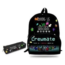 Mochila  e Estojo Modelo Novo AmongUs Escolar Viagem Passeio Compartimento e bolsos laterais