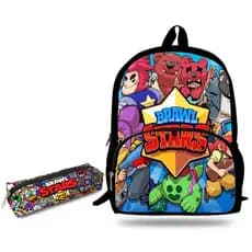 Mochila e Estojo  grande unissex para escola Nylon alça de costas com zíper fechado