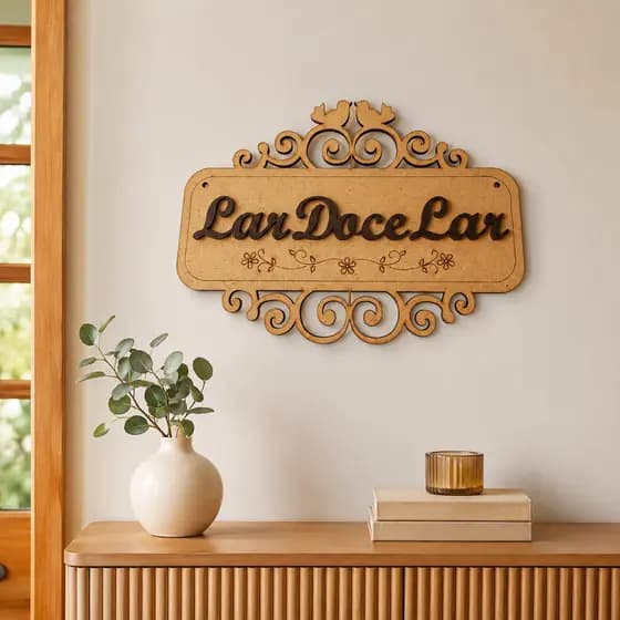 Placa Decorativa MDF Cru Lar Doce Lar Decoração De Porta Entrada Parede