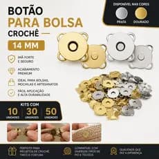 Botão Imantado Para Fecho de Bolsa Artesanato Crochê Magnético Imã 14 mm Kit com 10  e 30 Unidades