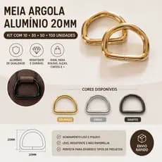 Fivela Argola Meia Lua de Metal Dourada para Bolsas Chaveiros Meia Argola