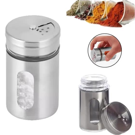 Porta Saleiro Pimenteiro Inox Vidro 100ml Sal Aço Inox