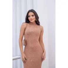 vestido midi gola alta de tricot modal elegante