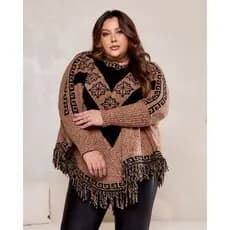 Poncho Blusão feminino Kimono plus size De Frio capa grossa de tricô mousse