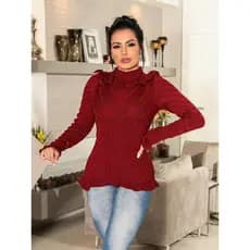 blusa feminina manga longa inverno suéter em tricô