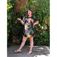 Vestido  Plus Size Curto Vestido Estampado Solto Em Viscose