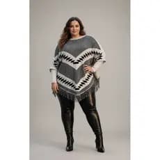 Poncho Blusão Plus Size blusa de frio inverno Fio Grosso Em Tricô