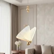 Luminária Pendente Mesa de Jantar Cabeceira Borboleta Led Dourado Bivolt 3 Cores Altura Ajustável