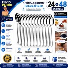 Kit 48 Colheres de Chá Inox 13cm Aço 100% Inox Resistente Ideal para Café Chá e Chocolate Quente
