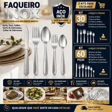 Kit 30 ou 60 Talheres em Inox Premium Jogo Completo