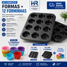 Forma para Cupcake 12 Cavidades Antiaderente Teflon Assadeira para Muffin Empada Pão de Queijo e Bolinhos