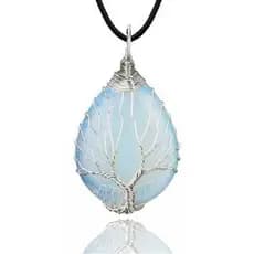 Colar Gota Pedra Natural Arvore Da Vida Cordão Ajustável Lua Onix Negro Artesanal Unico