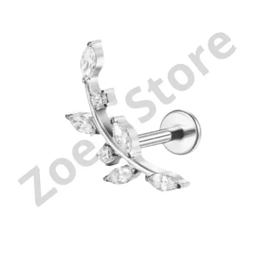 Piercing Labret Ramo 7 pedra Cravejado Aço Cirúrgico Pvd 1.2x8 Galho Pedra Zircônia Cartilagem Orelha Helix Argola