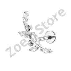 Piercing Labret Ramo 7 pedra Cravejado Aço Cirúrgico Pvd 1.2x8 Galho Pedra Zircônia Cartilagem Orelha Helix Argola