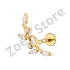 Piercing Labret Ramo 7 pedra Cravejado Aço Cirúrgico Pvd 1.2x8 Galho Pedra Zircônia Cartilagem Orelha Helix Argola