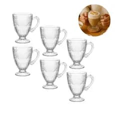 Jogo 6 Xicaras De Vidro Caneca Imperial Cristal Capuccino Café Chá 190ml